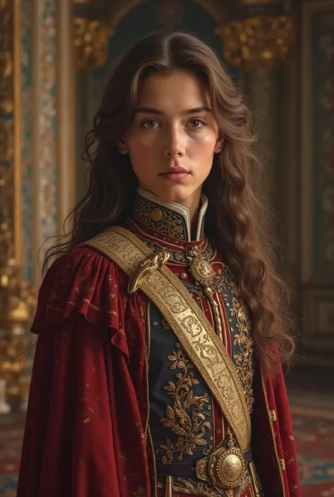 Young Royal Guard, honey eyes, brown hair, fair complexion and a scar on the left eye 