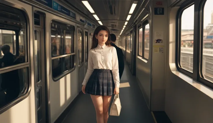 Japanese woman in a skirt at the station