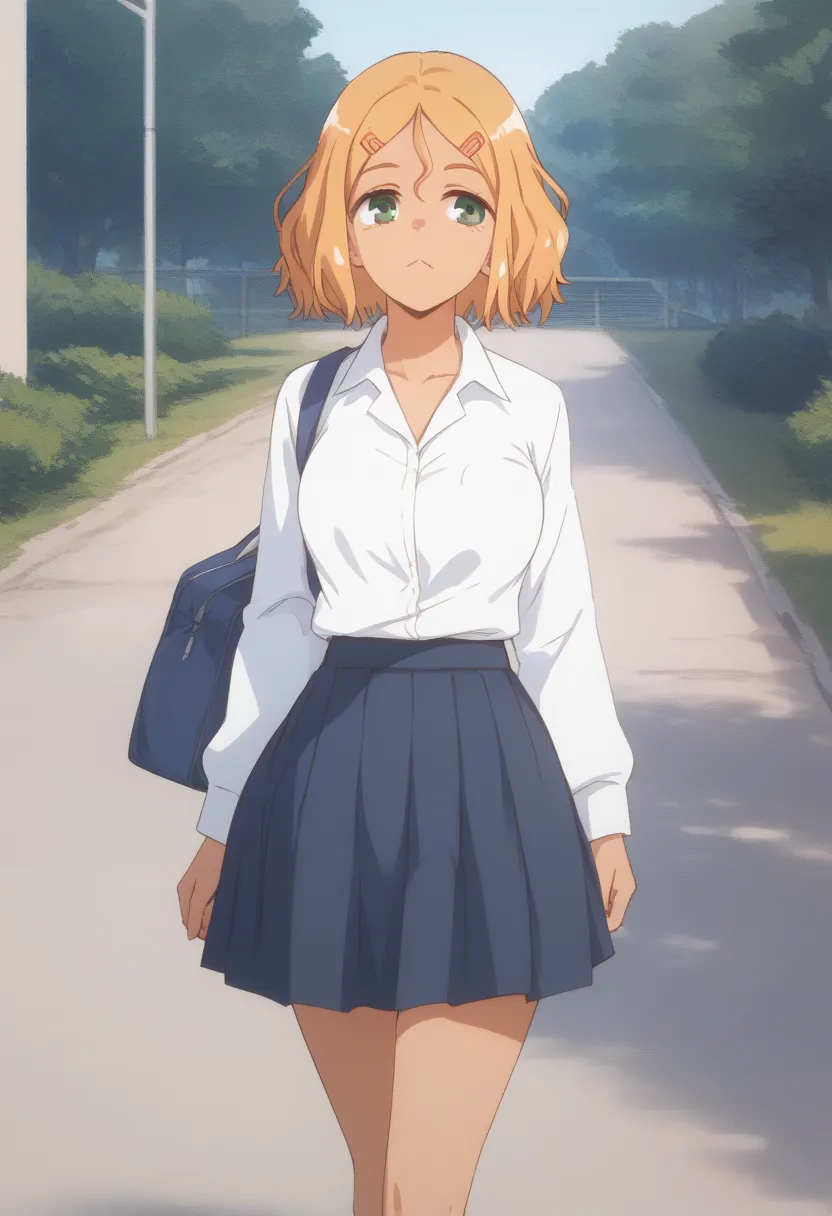 Tan,gyaru,school uniform,outdoor,walking,sakura,