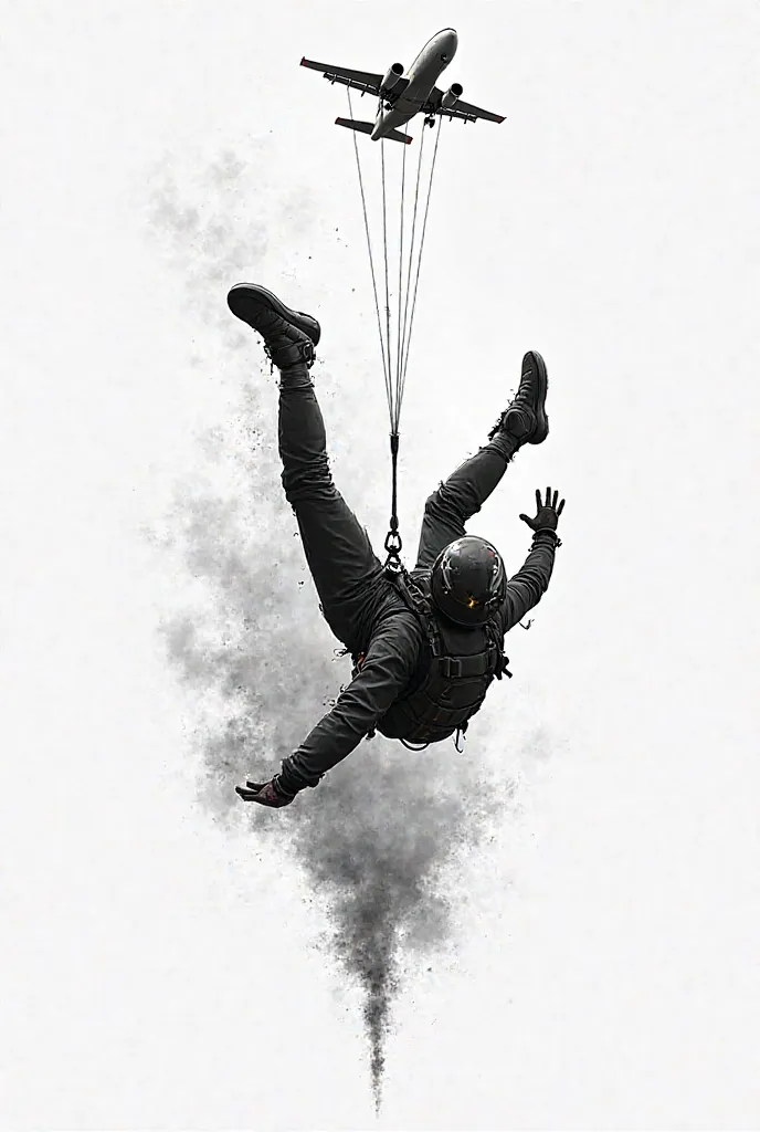 Tattoo design of a skydiver in free fall with the plane in small the upper part of the image that is made on black and white paper 