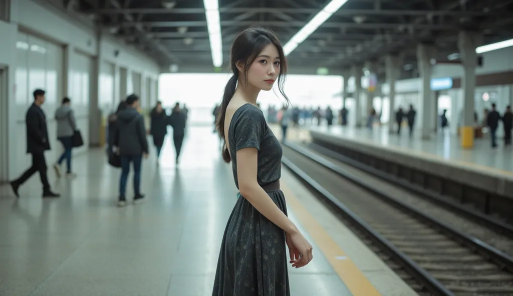 Japanese woman in a skirt at the station