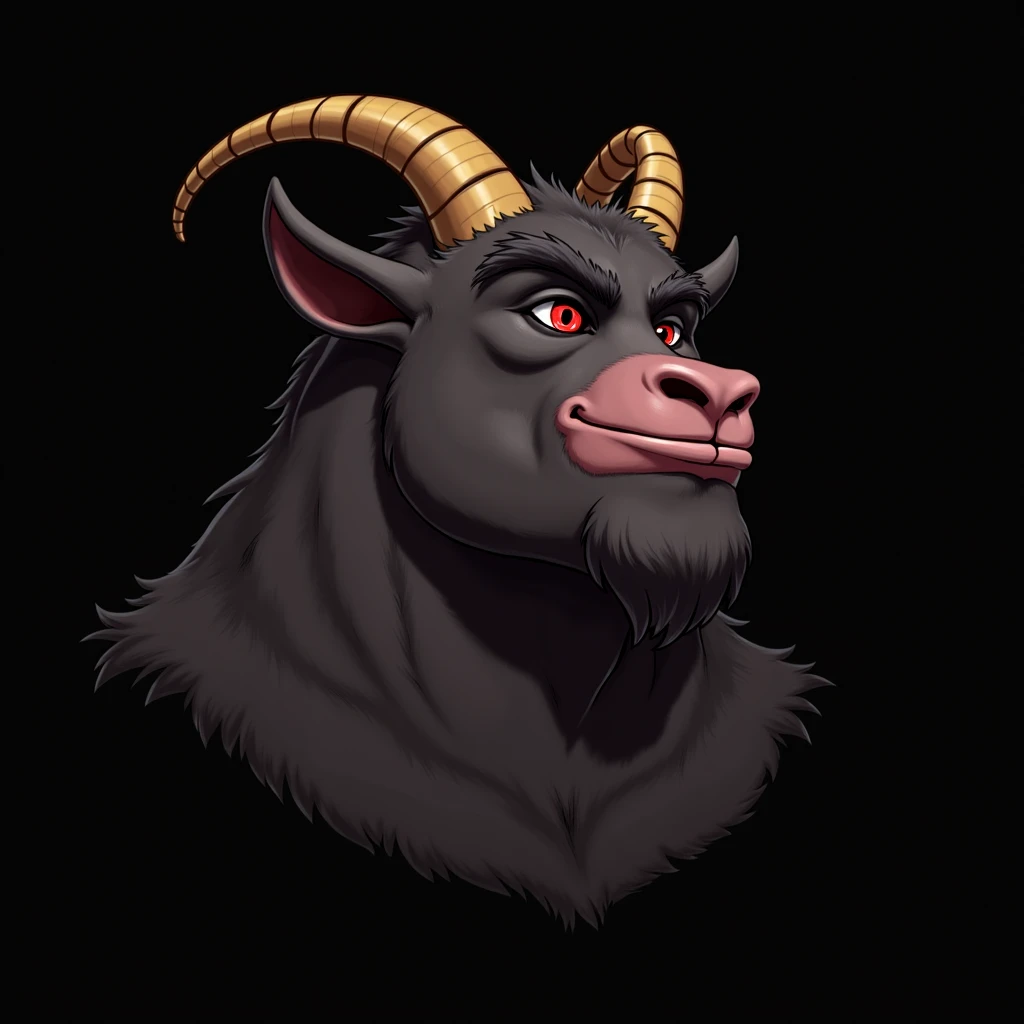 Art, furry, furry art, 2d_artwork, hd, caprine, goat, goat_demon, demon, profile_picture, Chubby_cheeks, Chubby chin, black fur, black body, horns, smiling, goat eyes, no background, face focus, male, bata, bara_art, hot gay, black background, fat, chubby,...