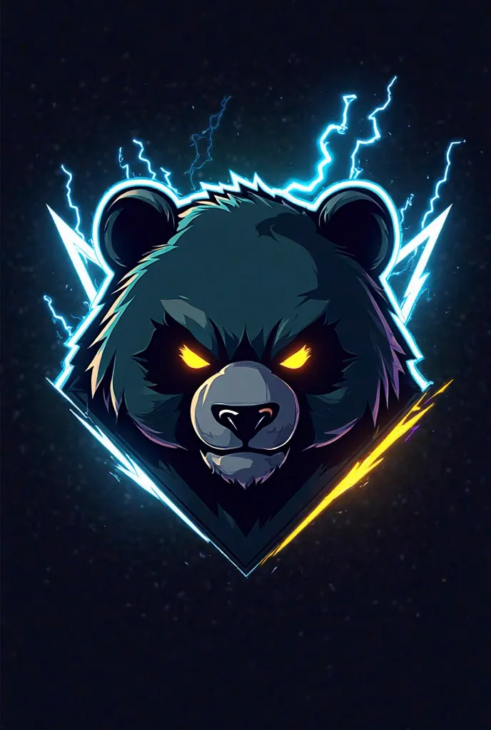 "Esports-style panda head logo, turned slightly to the right, with a fierce and aggressive expression. The design features sharp, geometric lines and a bold, modern look. The panda’s face is primarily deep black with subtle dark grey highlights, while its ...