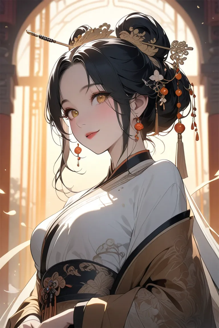 (very aesthetic, best quality, ultra detailed), masterpiece, expressive eyes, perfect face, beautiful, han fu, fancy, immortal, loli, very young, seductive smile, 