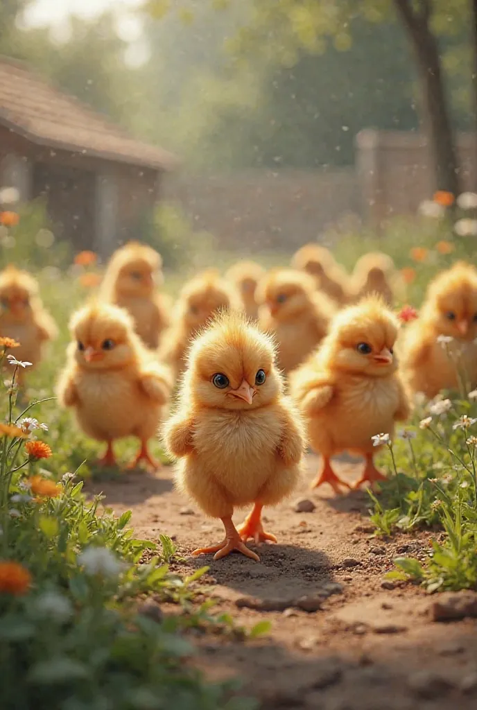 Realistic Colorful chicks run