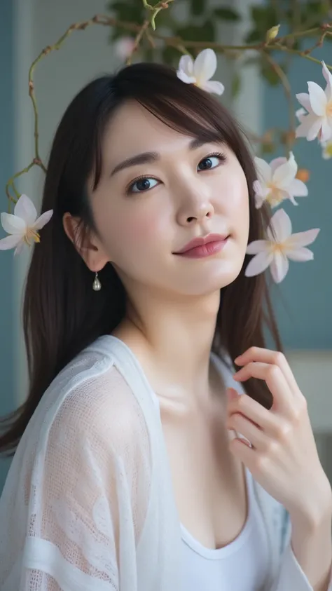   A very detailed depiction of a young Asian woman  ,  The Pale  ,   The Graceful Character  ,  Gives Her An Angelic Look .   For Her Expressive Eyes 、 is full of innocence and wonder that enhances softness ,   The tone of her hair and skin  .  She's takin...