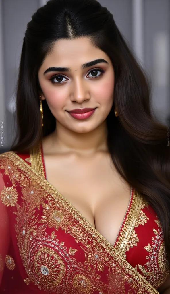 perfect eyes, fantastic face, Indian, beautiful look Indian dimple Girl, ((light lips, bright eyes, curve heir 1.5)), (((beautiful details very big huge breast ))), (Straight round and ultra huge clevage, not sagging breast), A glorious gorgeous, glorious ...