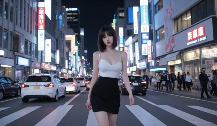 Japanese woman wearing a miniskirt in the city