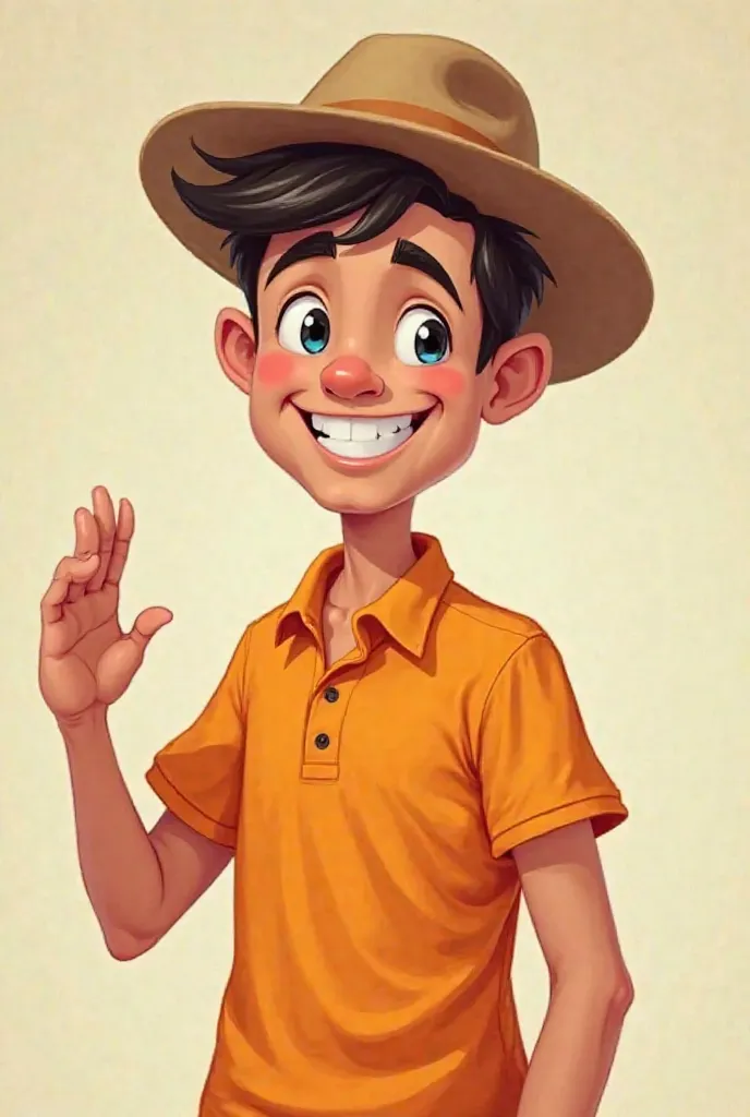 create an image of a character for Banco Itaú, this image must be in drawing format, Disney cartoon style.  The character traits are : He must act as a young man, wearing an orange polo shirt, to be stripped down and must have the characteristics of a resi...