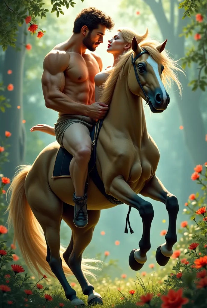 A female pony girl was ridden by a man 