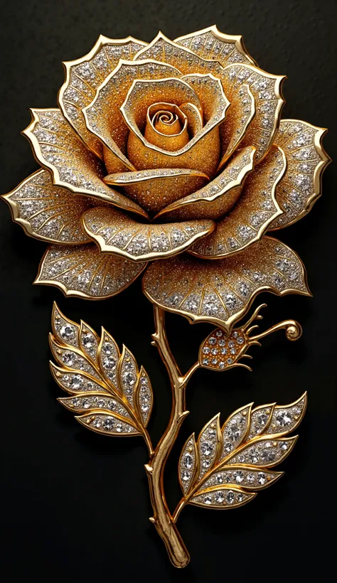 A sleek and modern logo featuring a ROSES & two  PEACOCK & stylish BOLD text "MUKESH" crafted from shimmering HIGH CONTRAST DIAMONDS AND gold metal,   ROSES  with intricate details highlighting its feathers and fierce gaze. The GOLDEN background is a deep,...