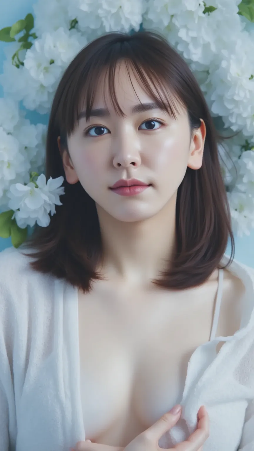   A very detailed depiction of a young Asian woman  ,  The Pale  ,   The Graceful Character  ,  Gives Her An Angelic Look .   For Her Expressive Eyes 、 is full of innocence and wonder that enhances softness ,   The tone of her hair and skin  .  She's takin...