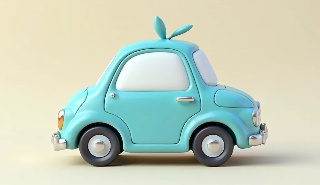 A cute, boxy mini car with soft, rounded edges, a cheerful pastel-blue color, and a glossy finish, displayed on a plain background. The ultra-detailed 3D render highlights realistic details like miniature door handles, chubby tires, and a tiny antenna. The...