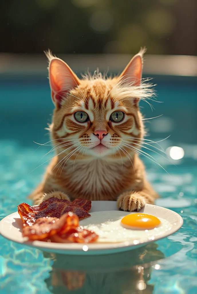 Could make an image of a cat in Donald’s trump head while he’s eating bacon and a fried egg in a pool 