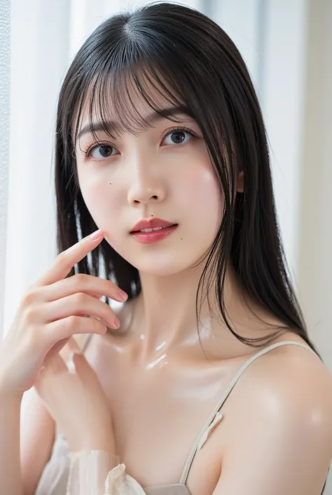 1 girl, Alone, Hi-Res, masterpiece,  accurate, 解剖学的に accurate, has won numerous awards, 最high quality, high detail, high quality, Ultra High Precision, textured skin,    black hair,straight hair , thin waist、 very cute naked Japanese woman、 beautiful white...