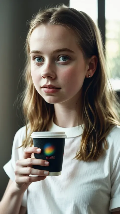 masterpiece, best quality, AngourieRice, solo, woman holding cup of coffee, polaroid photo by Leila Faithfull, instagram, de stijl, pretty, aesta beautiful woman holding a cup of coffee, solo portrait, photorealistic, ultra-detailed, 8K, HDR, studio lighti...