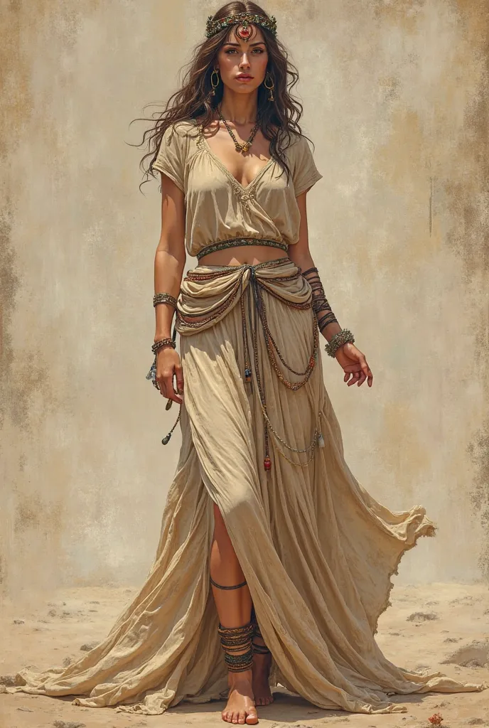 In this style of clothing from the previous arts involving the Greek gods. A catalog with the pieces in evidence, About 4 options for long skirts and croppeds, With the footprint of a goddess and a gypsy