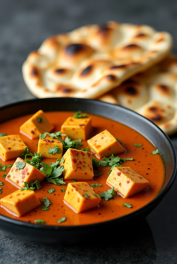 A butter panner masala with  2 garlic Nan full potrait photo 