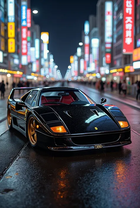 FERRARI F40 IN TOKYO COLOR BLACK AND GOLD RIMS LOW TUNED SUSPENSION 