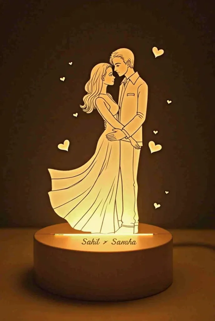 I want to create 3d illusion couple light lamp with written name sahil ❤️ samla 