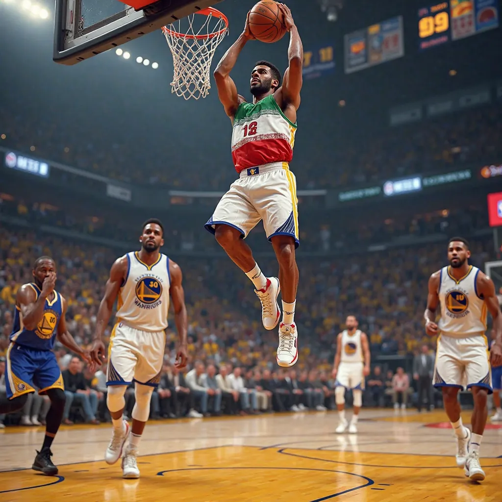 Big iranman dunking on the Warriors basketball team&#39;s court 


