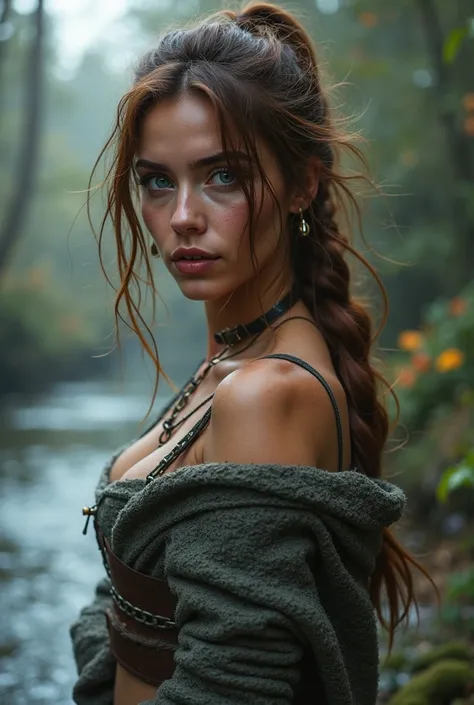 Realistic, photographic, cinematic, imperfections, high resolutions 

1 woman {{{English, Celtic, German, (((medium wavy chestnut hair, medium chestnut layered hair, dark chestnut messy hair, loose side braid, loose high ponytail, face covered by hair, win...