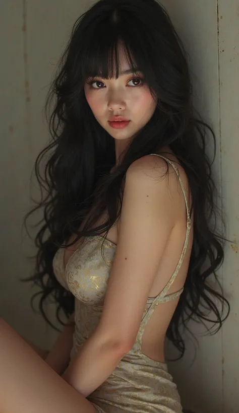 Women Beautiful Black Hair Long Bangs Big Breasts Sexy Dress
Japanese people with a style that shows their chest, good skin, and fair skin