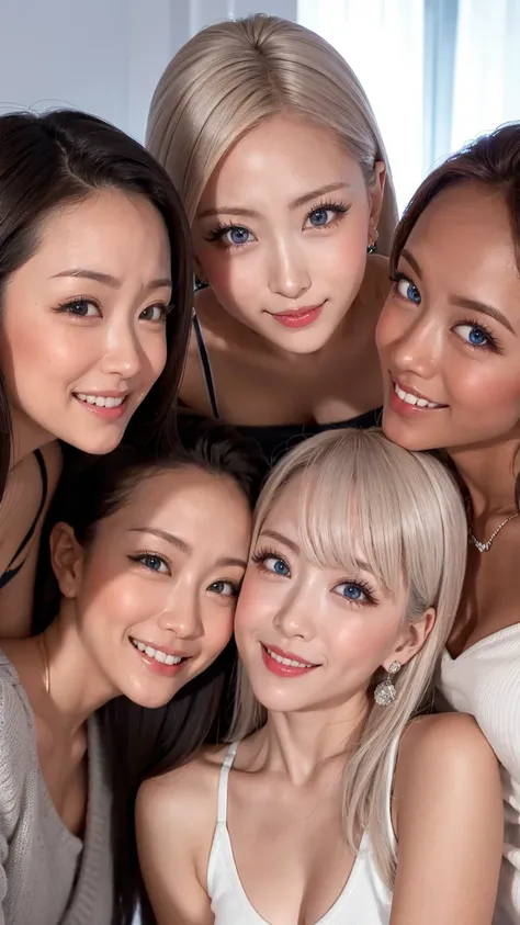 face close-up 8k 、Realistic grey color contact eyes、 ,Realistic skin high image quality、  very smiling、  Clear Face、  Clear Face 、I want to make each part beautiful、smile close-up super high image quality    、     eyes match 、staring at me、 I'm looking at ...