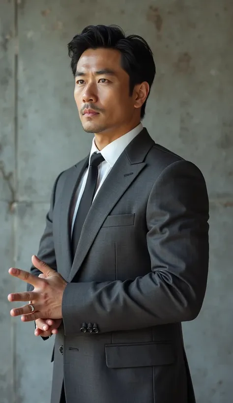 Handsome Japanese man in a suit with short hair