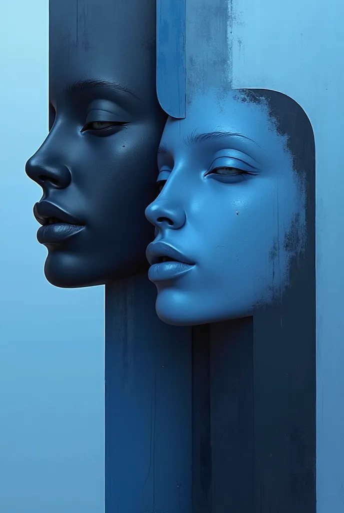 I need minimalist abstract faces with a blue and black color palette