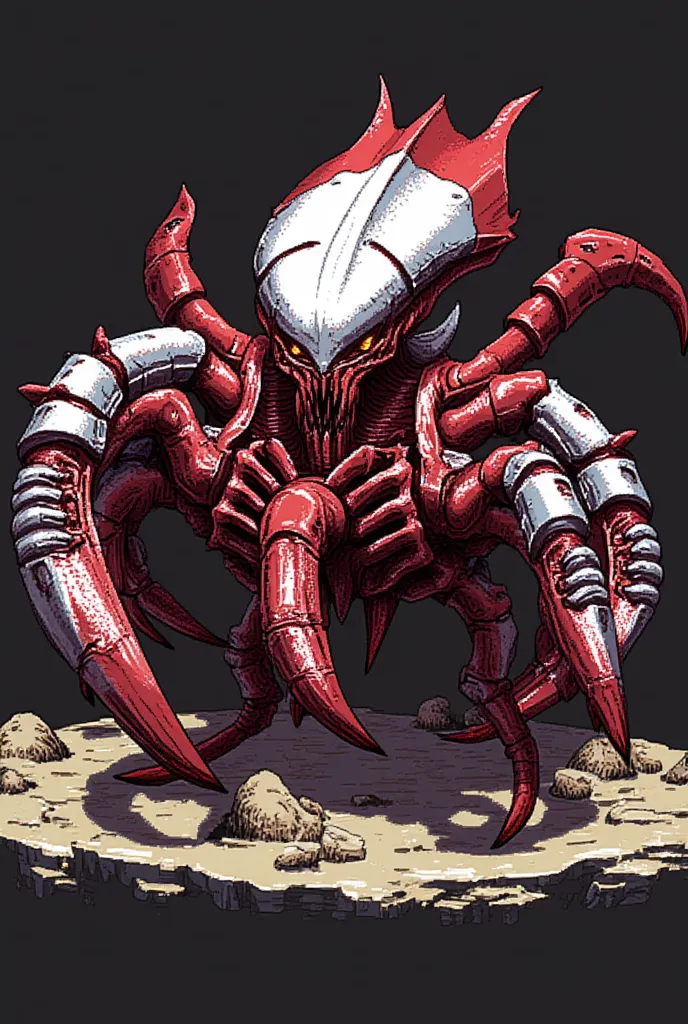 Zerg-style,a tyranid hunter, pixel art style, red, white, black color scheme