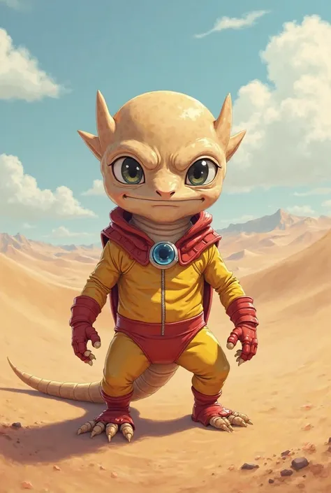 Very cute desert horned lizard as saitama from one punch man