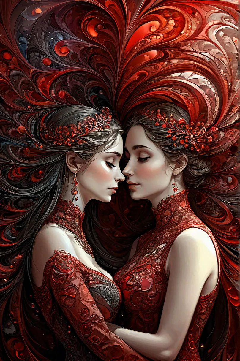 official art, highest details, beautiful and aesthetic, fractal art, colorful,
masterpiece, best quality, 1girl,  red, valentine, love, couple,