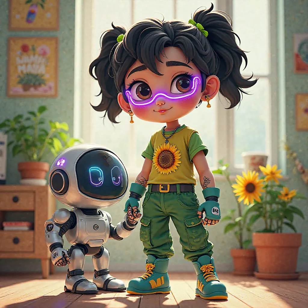 Aira**  
**age**:    
**role **:  protagonist , genius  of plant and technology lovers.  

#### **Visual Design**:  
- **Hair**: Black short curls, tied high pigtails with neon green ribbon.  
- **eye**: big, Light brown, Always shines passionately.  
- **...