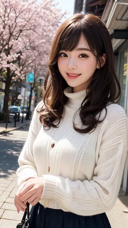     feminine    、nature、bangs、 I Want You to Pay Attention 、 nature 、 雰囲気、 Genuine 、street、 from below、Quadriceps Thighs、Cherry Blossom Streetscape、Early Spring Streetscape、1 Lady Solo, / cardigan 、 Turtleneck Knit Dress、 /( dark brown hair/) ,    Gentle S...