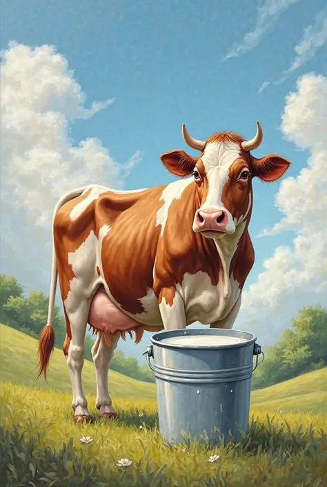 Fresh milk bucket with cow mother