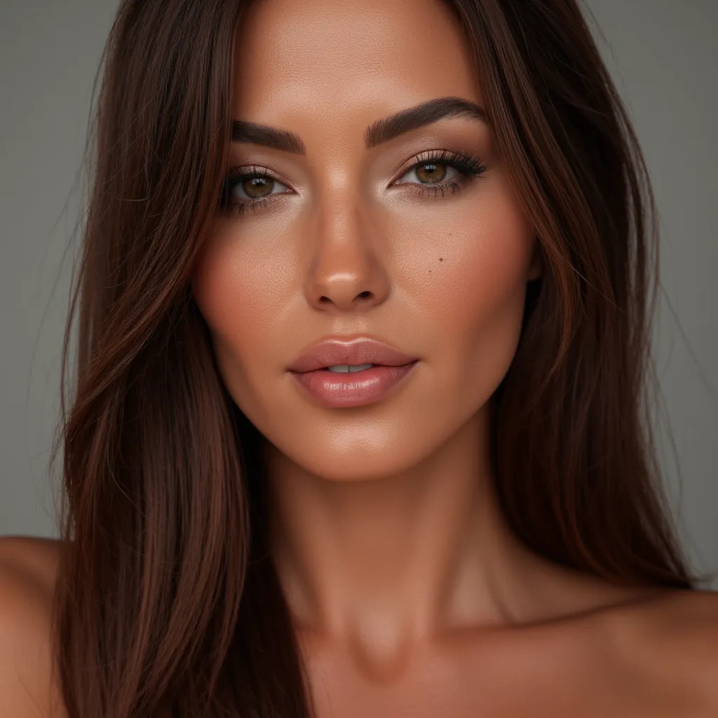 Create an ultra realistic image of a Brazilian woman, named Liliana, aged 38. She should be portrayed in a frontal pose, like an Instagram photo, with soft, natural lighting that highlights her mature, sensual facial features. Liliana has a striking face, ...