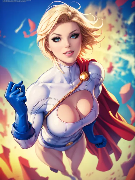 Power Girl from DC comics, (best quality,4k,8k,highres,masterpiece:1.2),ultra-detailed,realistic,portrait,beautiful detailed eyes,beautiful detailed lips,extremely detailed eyes and face,long eyelashes,sexy,medium:oil painting,glowing skin,flowing short ha...