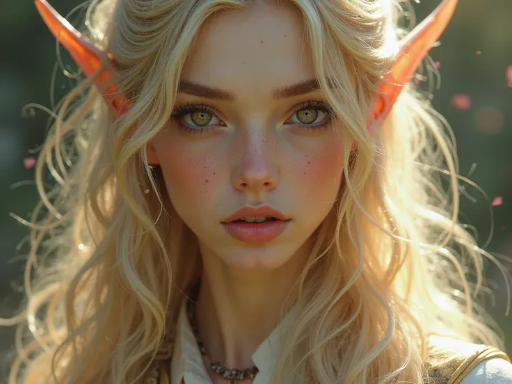 Realism beautiful blonde elf girl with makeup on her face 