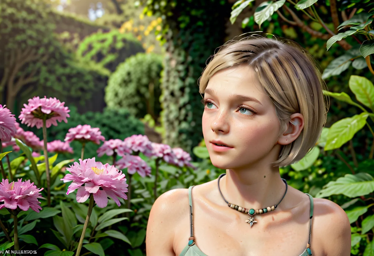 award winning photo shot of Sarah Miller  in a majestic garden, , cute, blonde hairs, short hairs,
awesome photo shot, best quality,
Nua nua nú nua