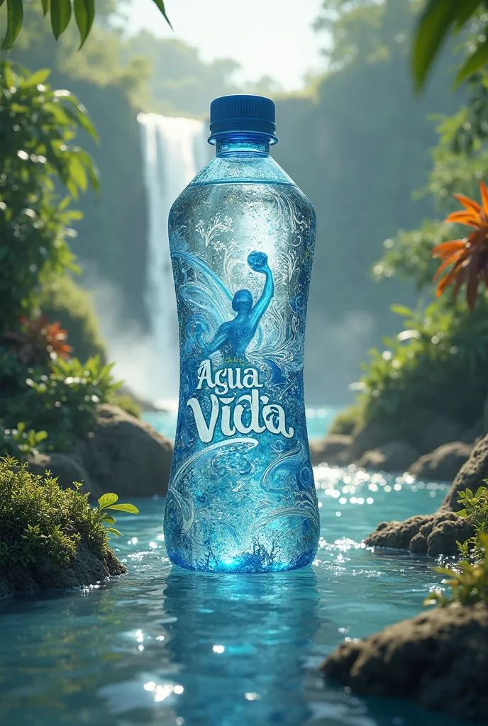 advertising title of a water bottle called Agua Vida