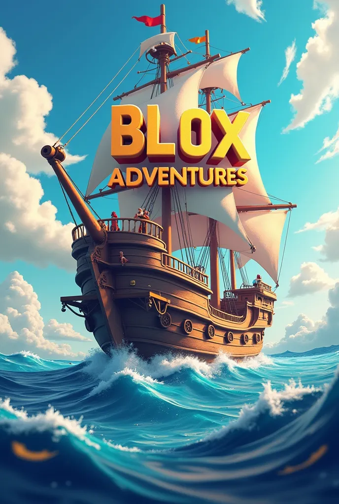 A photo of a ship with a GIANT caption THAT SAYS BLOX ADVERNTURE 