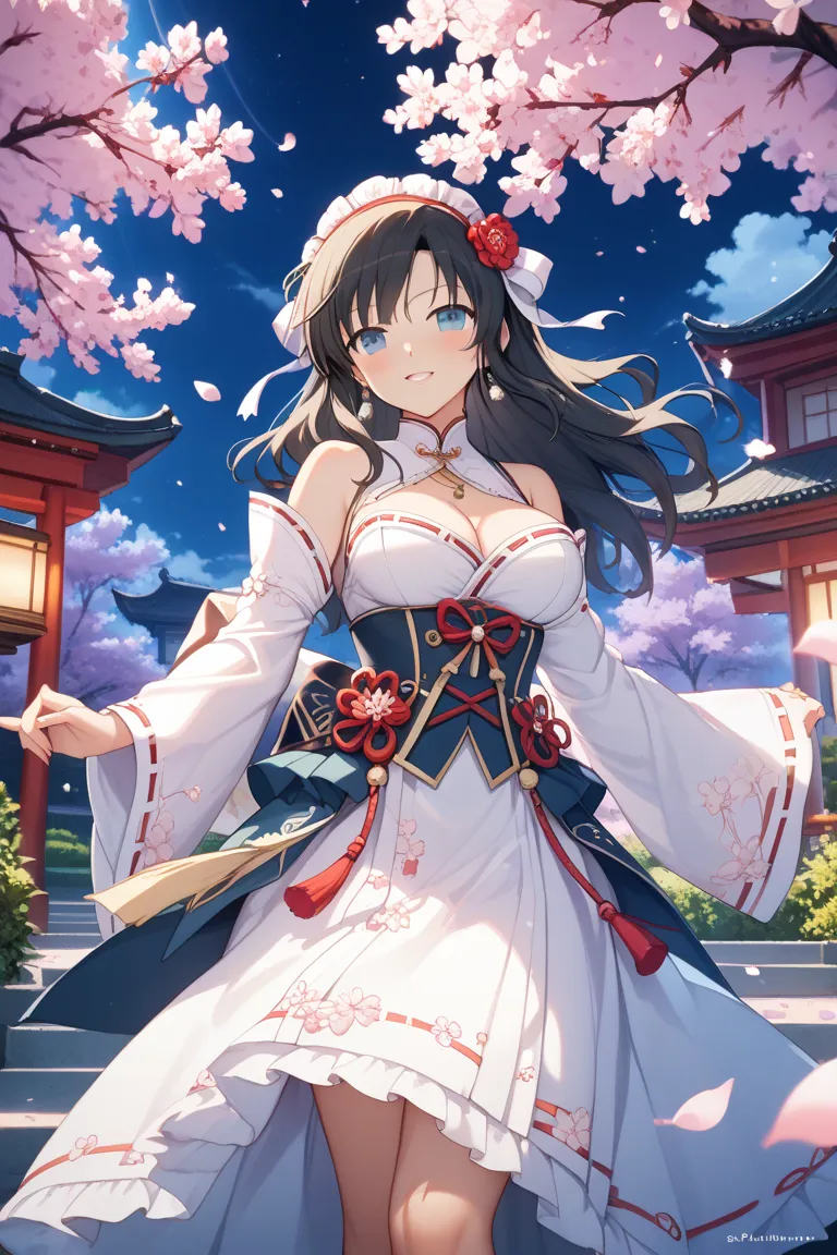 Characters in Senran Kagura、 cherry blossoms at night