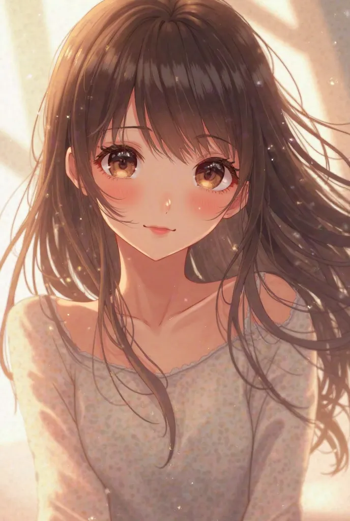 anime girl with brown hair, beautiful