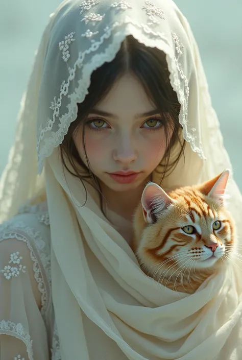 A face covered girl with a cute cat