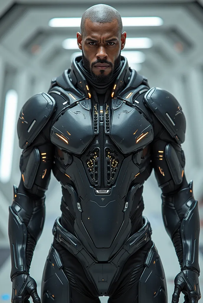 Tyson Beckford with futuristic armor form fitting stronger