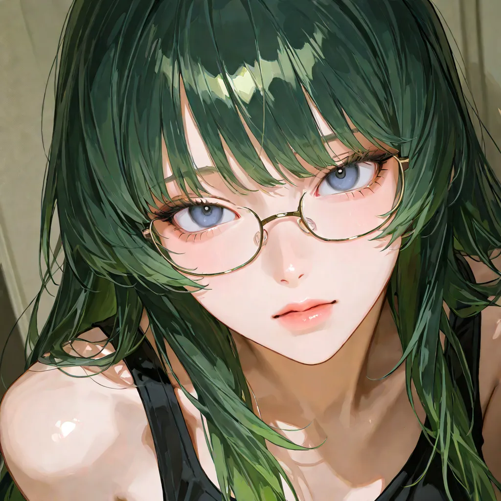 Pretty female, pretty, dark ashy green-colored hair, lighter green hair at ends, long hair, long length hair, with bangs, 1 woman, female focus, pretty woman, thickly painted, perfect Eyes, dark blue eyes, semi-anime art, expressive brushstrokes, vibrant b...