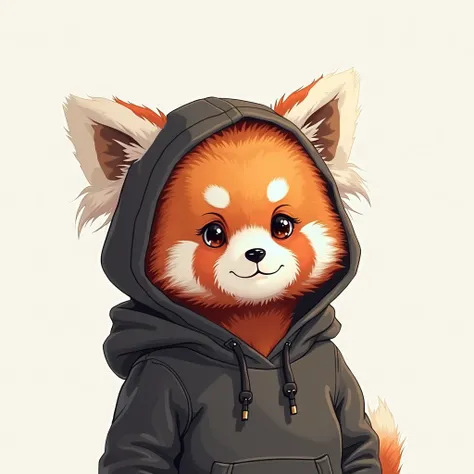  red panda, little character,2:2, black hoodie,cute,focus on the face,has a white background
