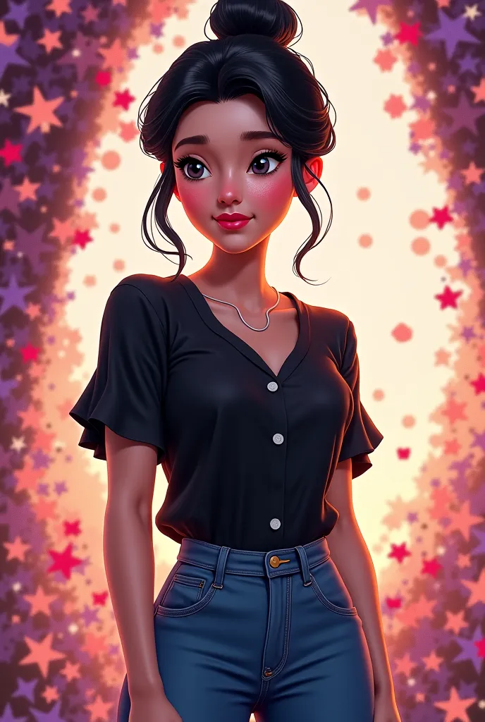 Disney cover of a lady in jeans and black blouse, Her hair is tied in a bun and says Sonia 