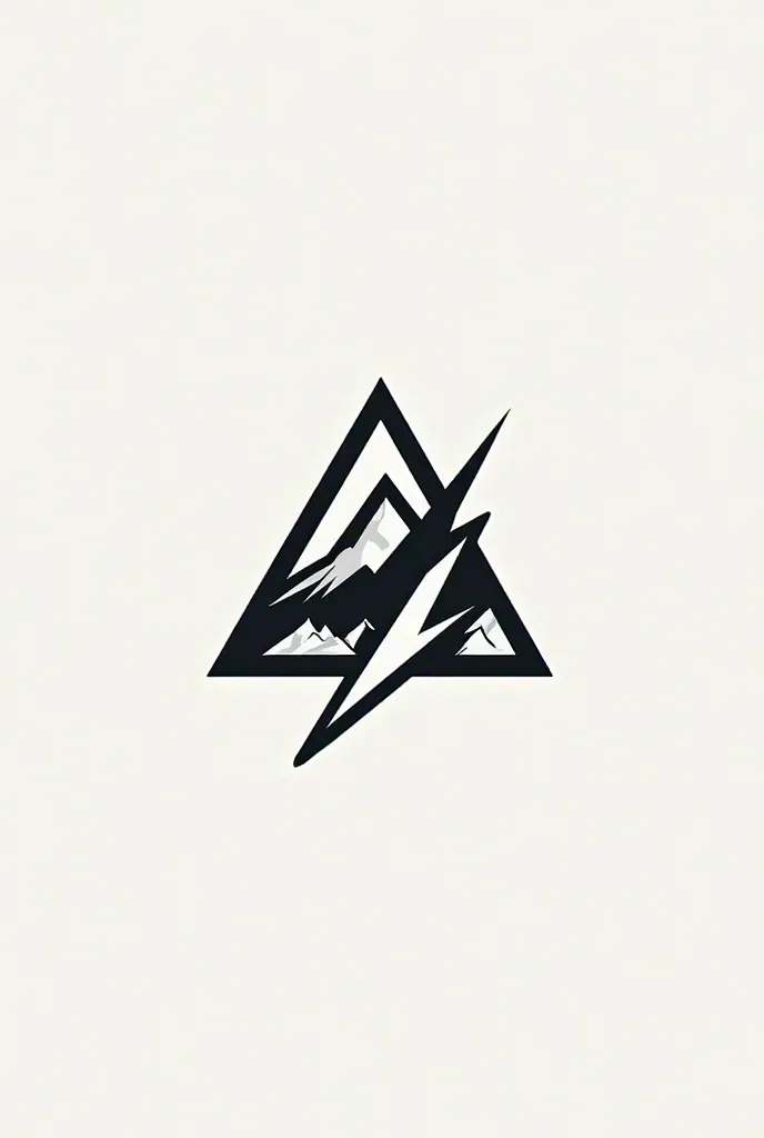 A triangular monogram fused with angular lines and cuts that evoke a modern totem, maintaining a clean and professional design. A mountain, a lightning bolt and a pine, Everything minimalist and simple